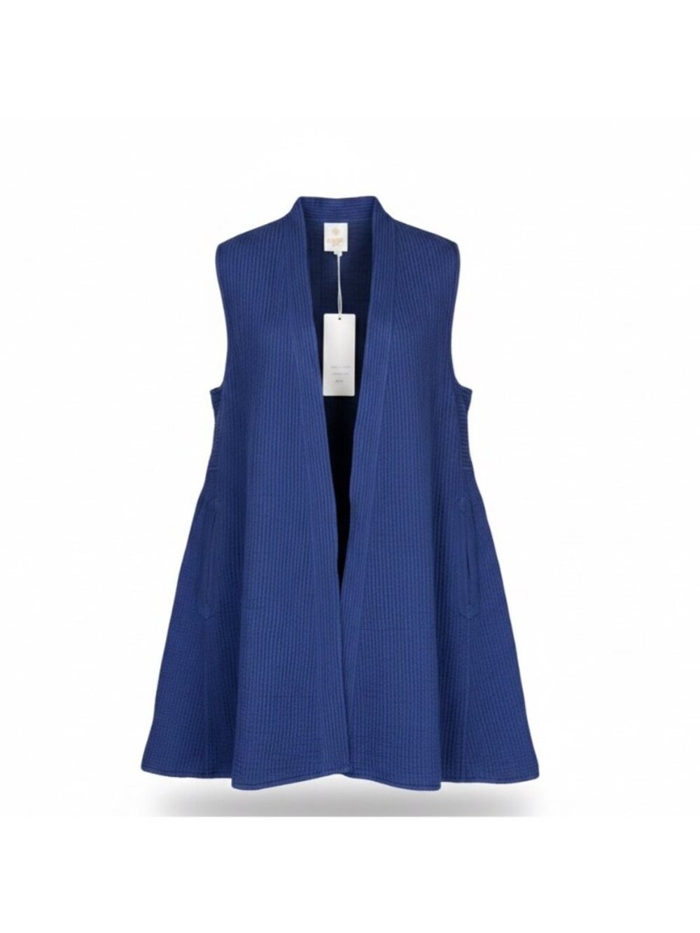 Nayika Womens Blue Open Front Sleeveless Vest Lightweight Elegant Design Sz M